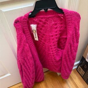 Aqua Fuchsia Cable Knit Cardigan
